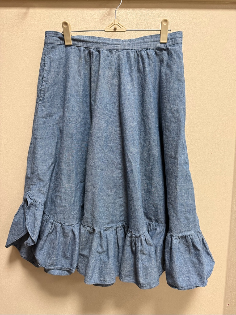 Vintage Circle T Westernwear Chambray Prairie Skirt Ruffle Hem Cottagecore Boho